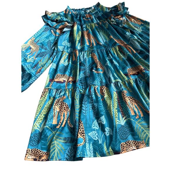 Jodifl Godiva Satin Print Dress Green Size Large - Picture 7 of 13